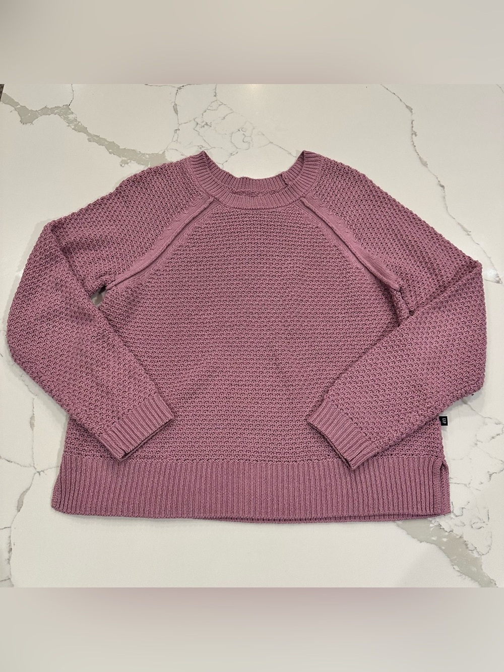 GAP Women Reverse Stockinette Knit Sweater Orchid Haze Pink Raglan Long Sleeve M